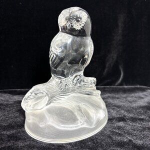 VTG Cristal D'Arques Glass Snowy Owl on Log Paperweight Figurine 6"